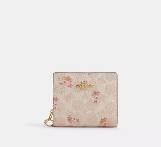 Snap Wallet In Signature Canvas With Floral Print