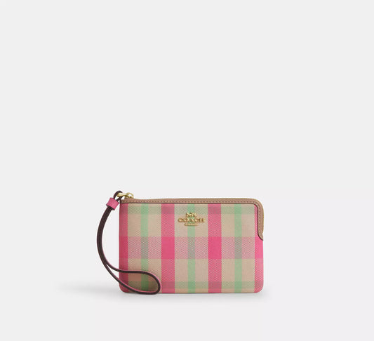 Corner Zip Wristlet With Plaid Print
