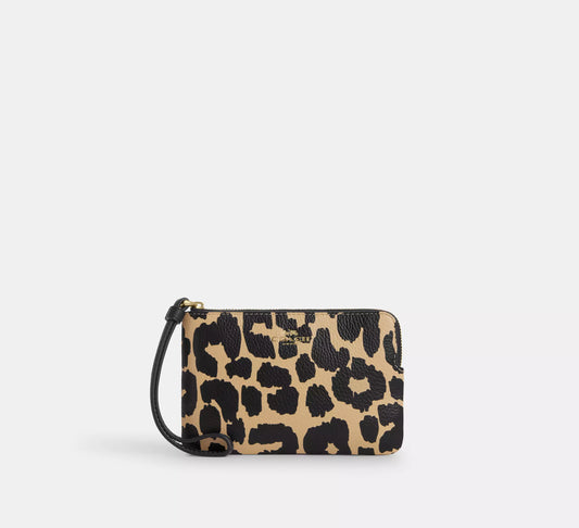 Corner Zip Wristlet With Leopard Print