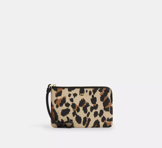 Corner Zip Wristlet With Leopard Print