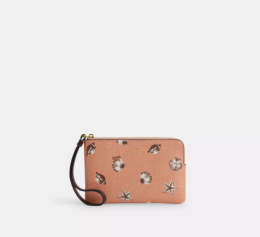 Corner Zip Wristlet With Shell Print